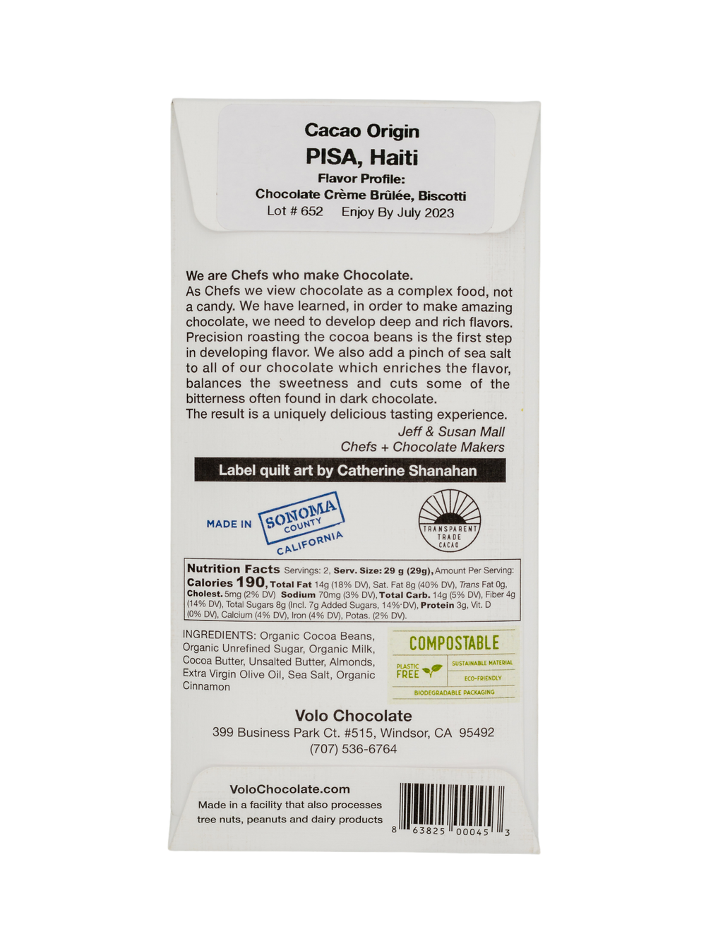 62% DARK MILK CHOCOLATE olive oil + roasted almonds