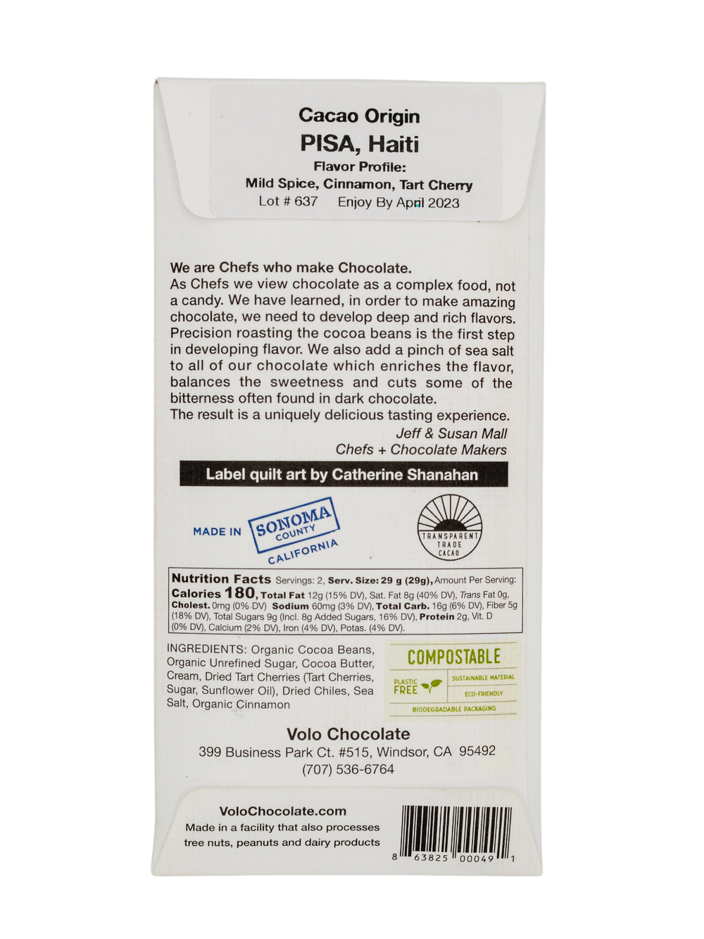 70% DARK CREAM CHOCOLATE MexiCali chiles + dried cherries