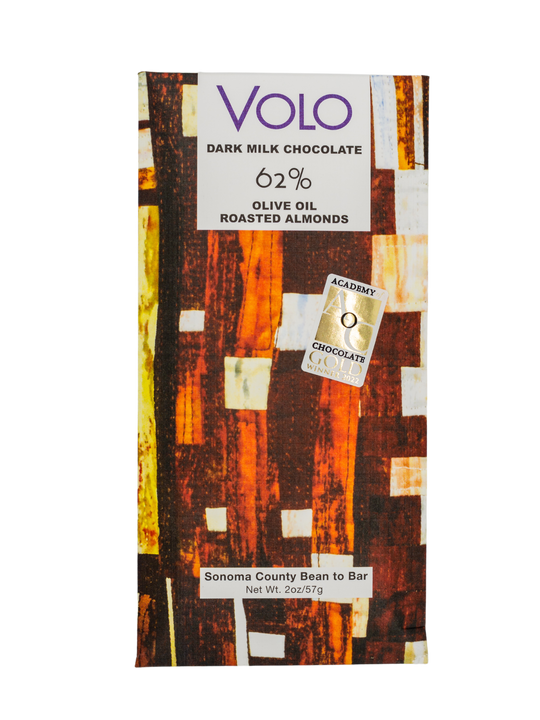 62% DARK MILK CHOCOLATE olive oil + roasted almonds
